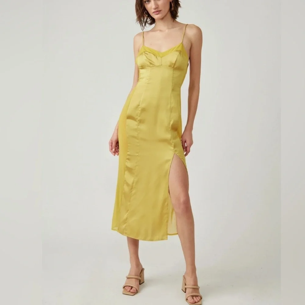 💛FREE PEOPLE City Cool Midi Slip Dress, Boho Chic Yellow Gold Boho Chic SMALL